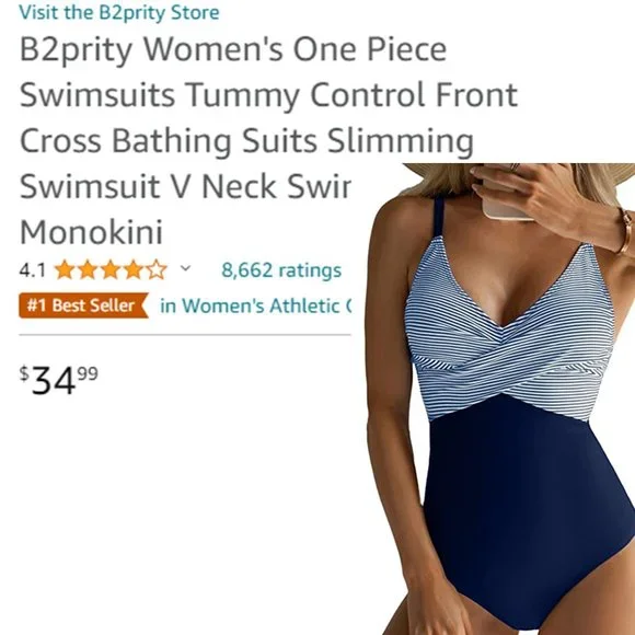 B2PRITY Front Cross Slimming Swimsuit   NEW WITH TAGS! - Picture 11 of 13